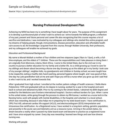 professional development plan nursing essay PDF