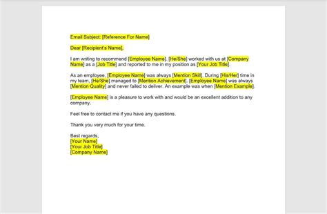 Professional Reference Check Email Template