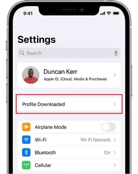 profile download in settings