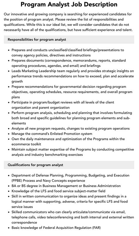 program analyst job description