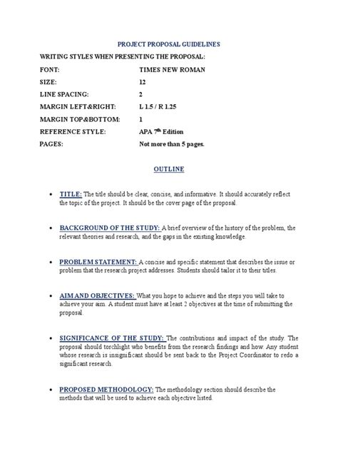 project proposal guidelines writing guidelines for Doc