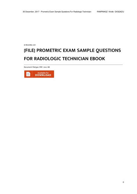 prometric exam sample questions for radiologic technician PDF Doc