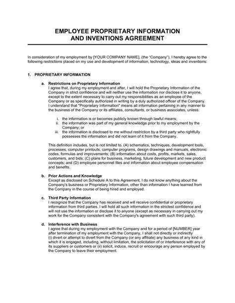 proprietary agreement template Epub