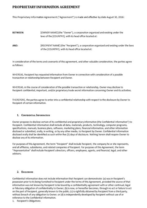 proprietary_agreement_template Ebook Doc