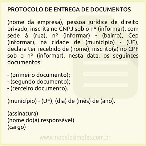 protocolo de documentos entregues