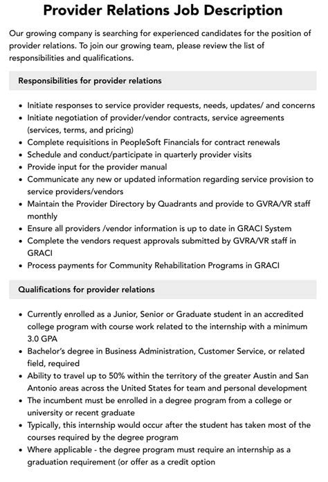 provider relations jobs