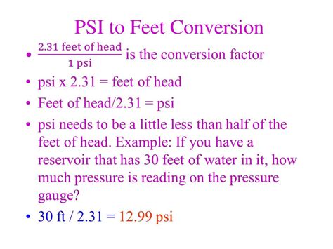 psi per foot of water