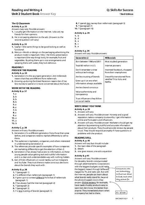 q skills for success 3 answer key PDF