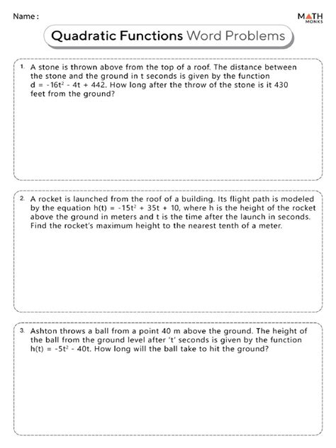 quadratic functions word problems pdf Reader