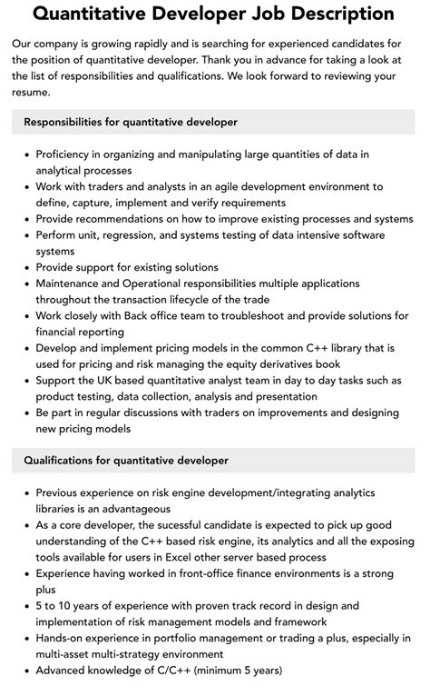 quantitative developer jobs