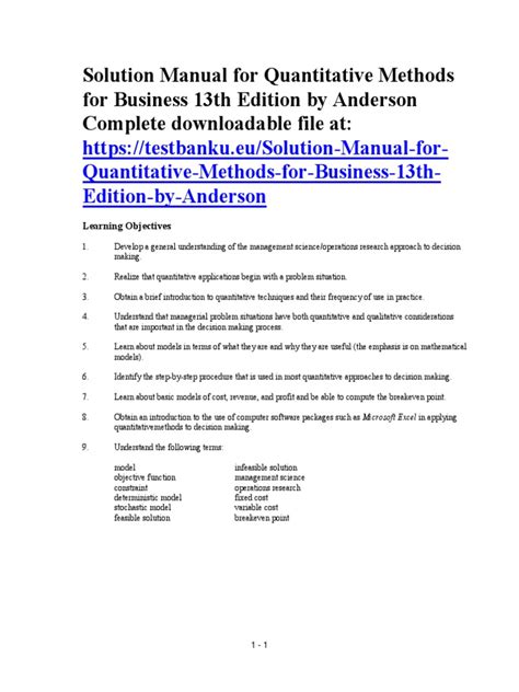 quantitative methods for business solution manual PDF