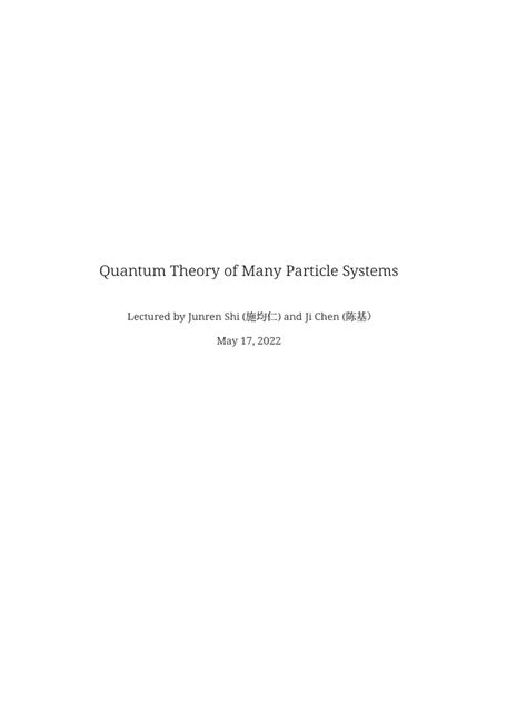 quantum theory of many particle systems pure and applied physics Reader