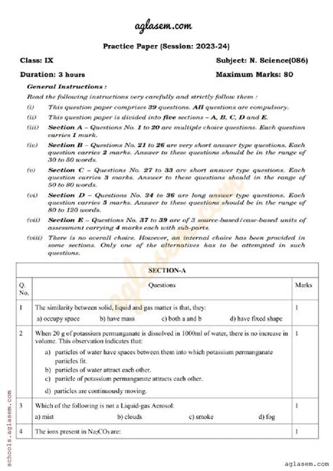 question paper for grade 9 of science Reader