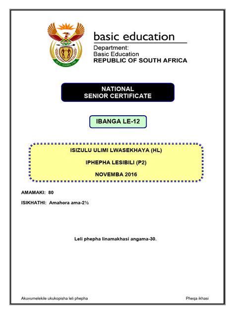 question papers for isizulu grade 12 Epub