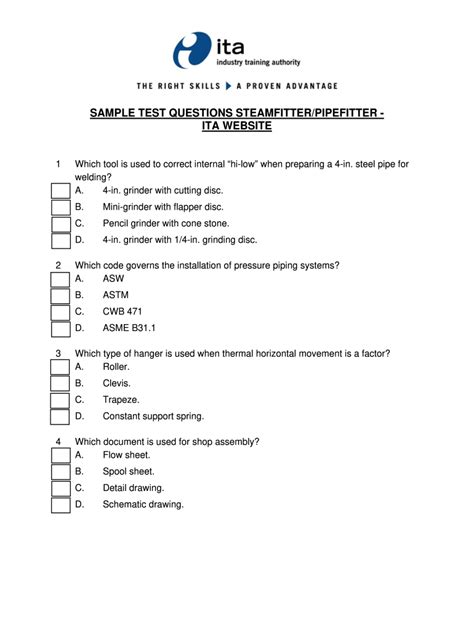 questions and answers for pipefitter test Doc