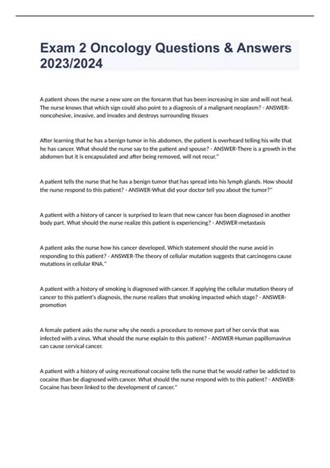 questions and answers oncology exam Epub