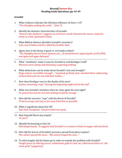 questions for beowulf and answers Doc