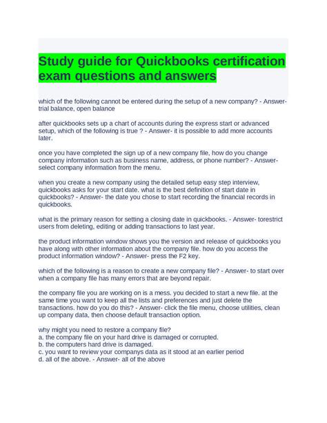 quickbooks advanced certification exam answers free Ebook Doc