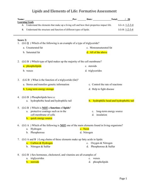 quiz on carbohydrates and lipids answer key free ebook Epub