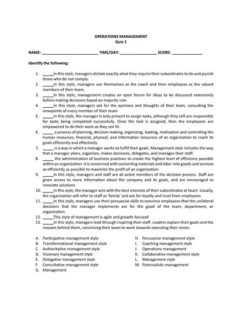 quiz questions operations management by fitzsimmons PDF