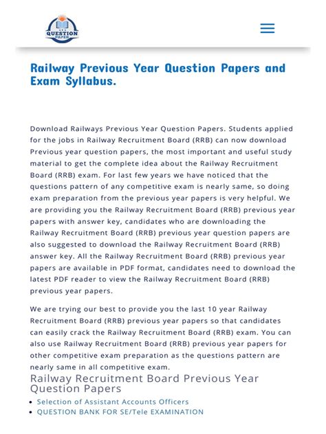 railway exam previous year question papers Doc
