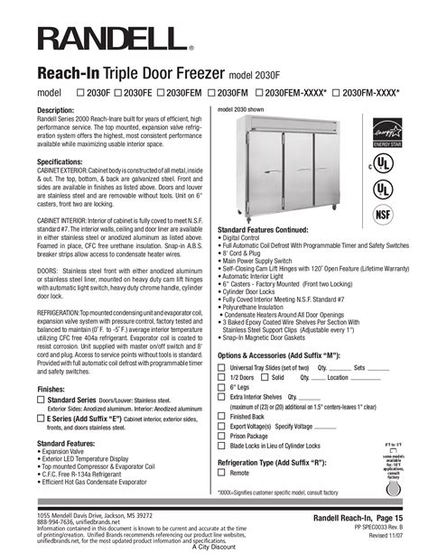 randell 2030 refrigerators owners manual PDF