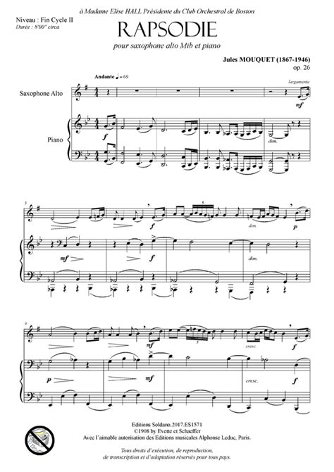 rapsodie for alto saxophone and piano Kindle Editon