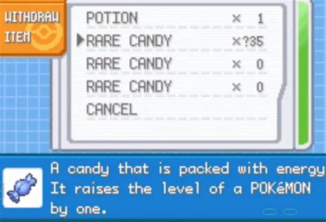 rare candy cheat in pokemon fire red