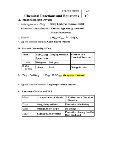 rates of chemical reactions lab answers Doc