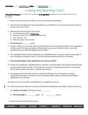 rationing cereal ratios project example Doc