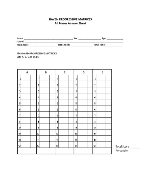 raven standard progressive matrices answer sheet Reader