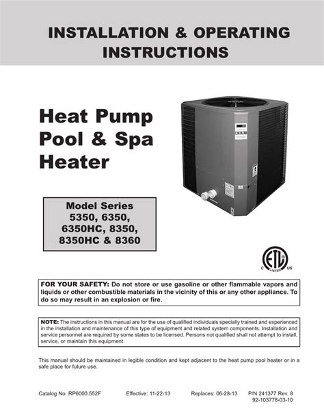 raypak heat pump manual Reader