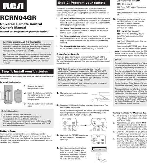 rca rcrn04gr universal remote control manual PDF