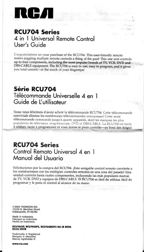 rca rcu704 code list user guide Kindle Editon