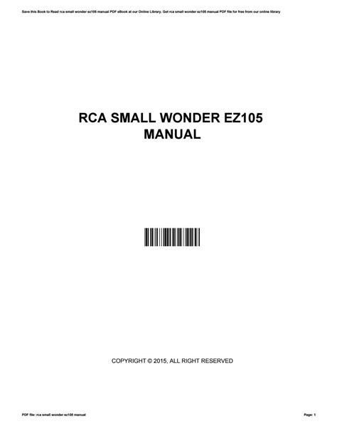 rca small wonder ez105 manual Kindle Editon