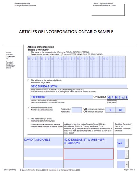 re ontario incorporation manual filing PDF