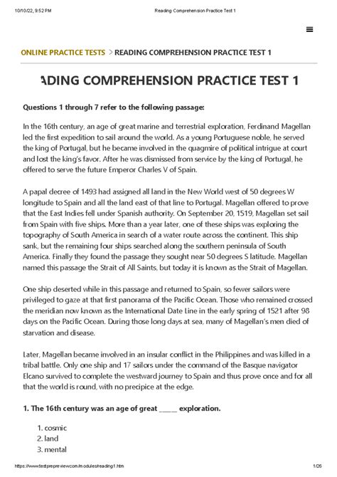 reading comprehension test online Reader