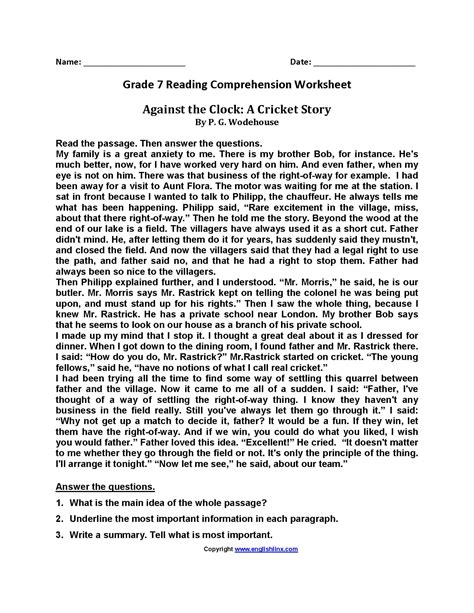 reading passages for 7th grade with questions and answers PDF