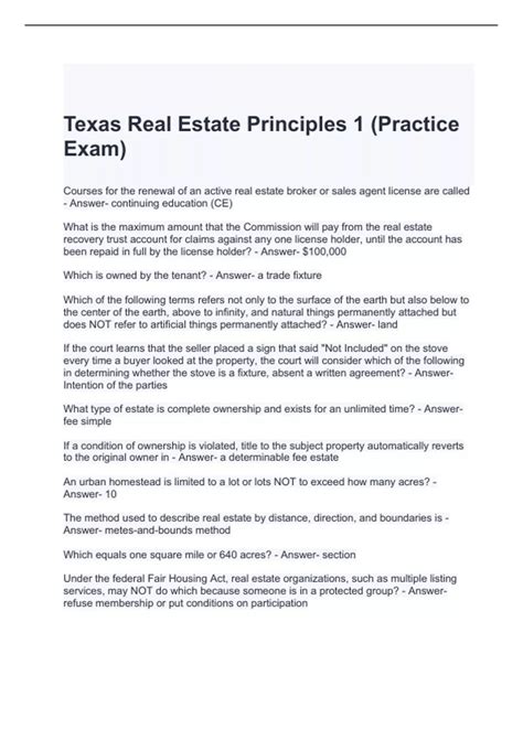 real estate principles exam answers texas PDF