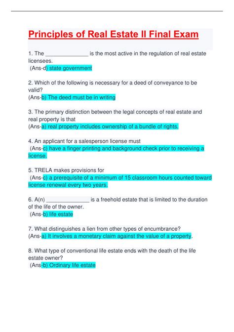 real estate principles final exam answers Ebook PDF