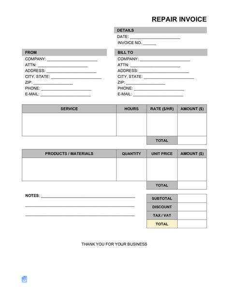 receipts for repair services pdf PDF