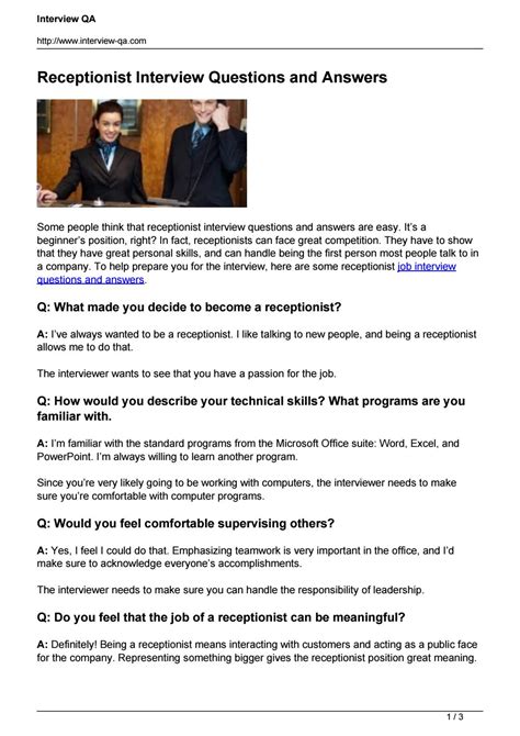 receptionist interview questions and answers PDF