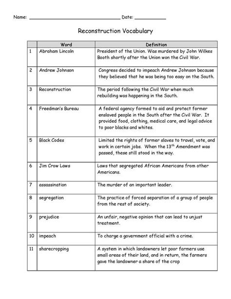 reconstruction vocabulary development answer key Reader