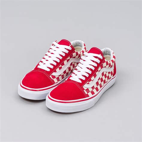 red and checkered Vans