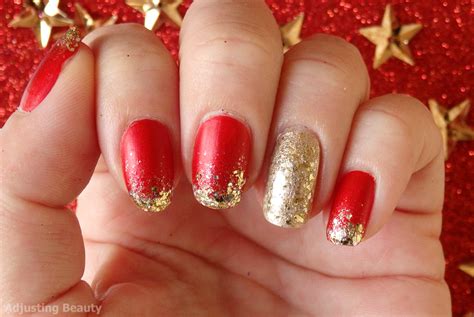 red and gold christmas nails