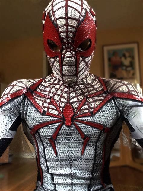 red and white spider man suit