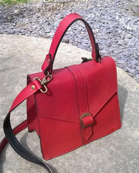 red leather handbag