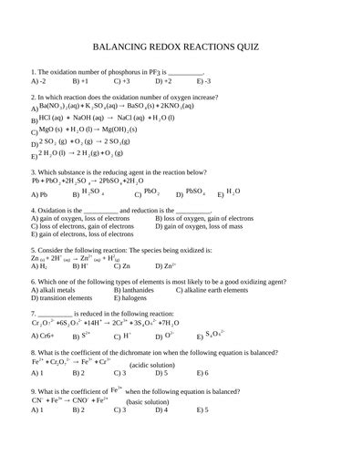 redox multiple choice questions and answers Epub