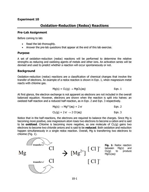 redox oxidation reduction reactions lab answers Doc