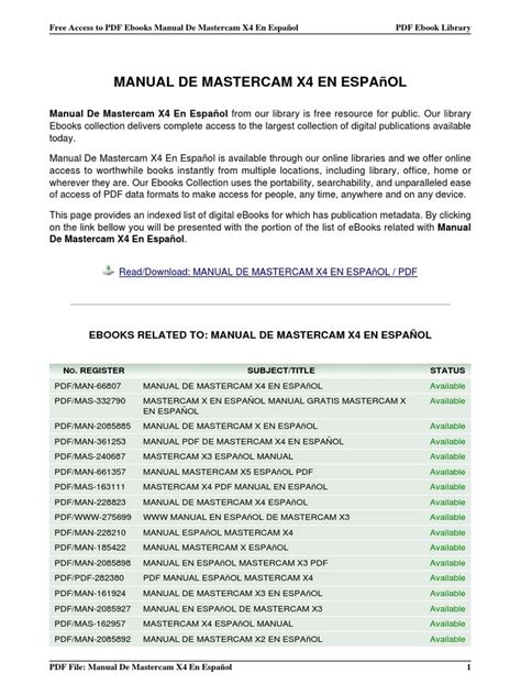 reference guide mastercam x4 pdf manual espanol Epub